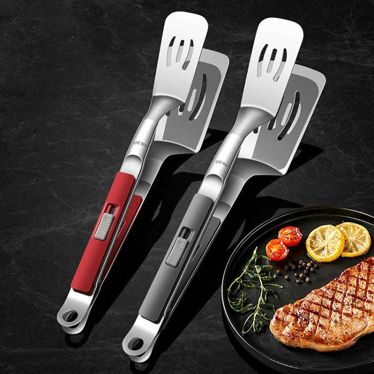 Kacheeg Stainless Steel Fish Spatula With Lock Kitchen Grill Scoop Steak Scraper Food Holder(Red)