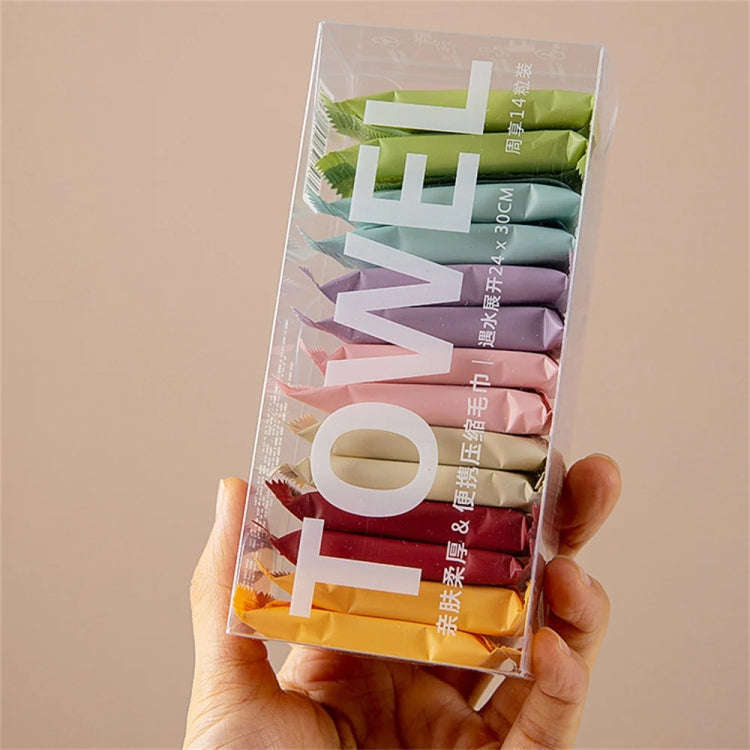 14pcs /Box Disposable Compressed Towel Portable Travel Washcloth Thickened Face Wipe Towel(Macaro...