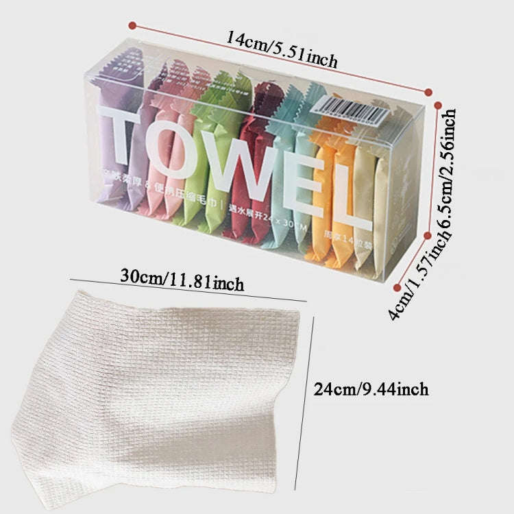 14pcs /Box Disposable Compressed Towel Portable Travel Washcloth Thickened Face Wipe Towel(Macaro...
