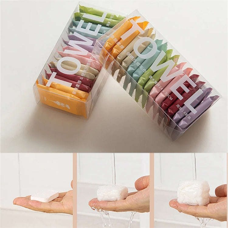 14pcs /Box Disposable Compressed Towel Portable Travel Washcloth Thickened Face Wipe Towel(Macaro...