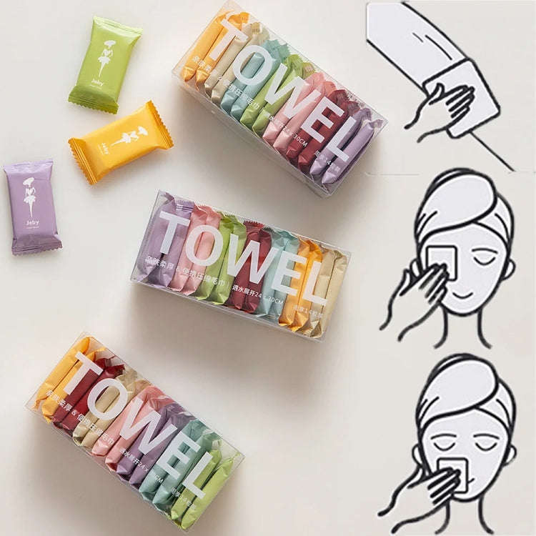 14pcs /Box Disposable Compressed Towel Portable Travel Washcloth Thickened Face Wipe Towel(Macaro...