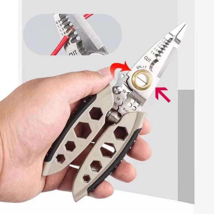 7-inch Multipurpose Wire Stripper With 6 Sizes of Hex Holes(Steel Color)