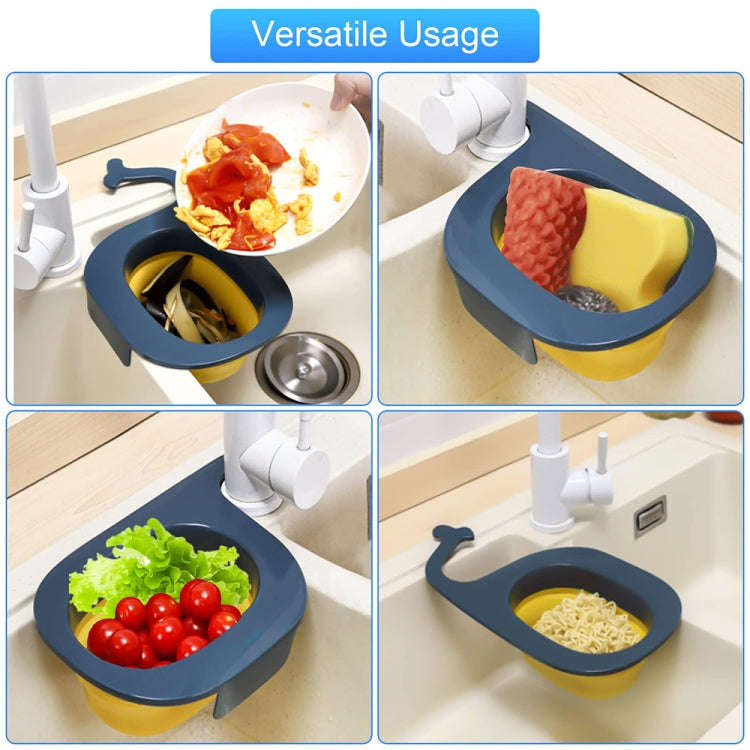 Multifunctional Whale-shaped Foldable Kitchen Fruit and Vegetable Draining Basket(Yellow Blue)