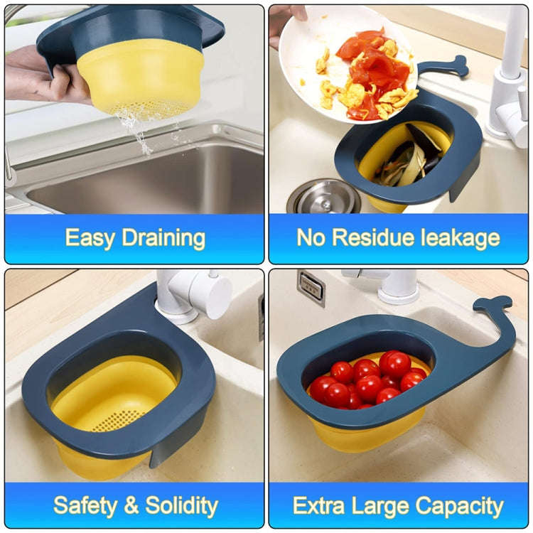 Multifunctional Whale-shaped Foldable Kitchen Fruit and Vegetable Draining Basket(Yellow Blue)