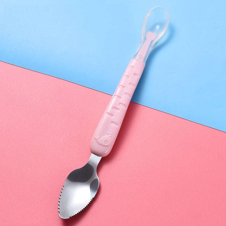 Baby Fruit Double-Ended Scraping Spoon 304 Stainless Steel Silicone Soft Spoon, Color: Pink