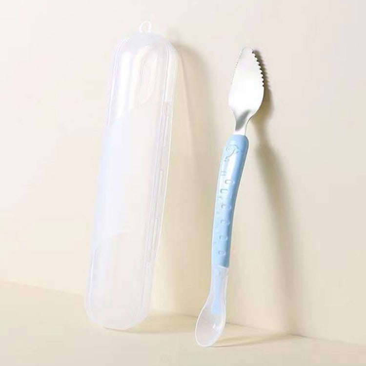 Baby Fruit Double-Ended Scraping Spoon 304 Stainless Steel Silicone Soft Spoon, Color: Blue With ...