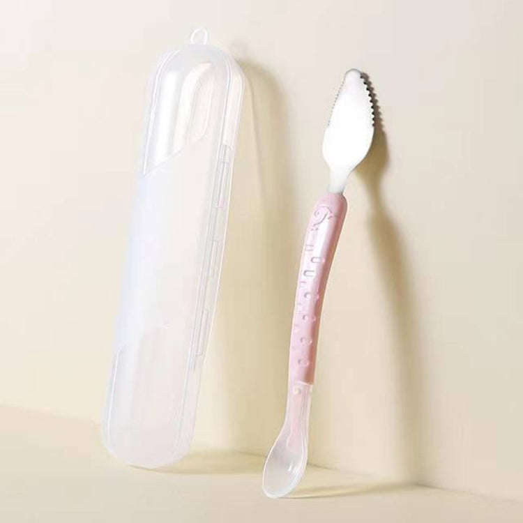 Baby Fruit Double-Ended Scraping Spoon 304 Stainless Steel Silicone Soft Spoon, Color: Pink With ...