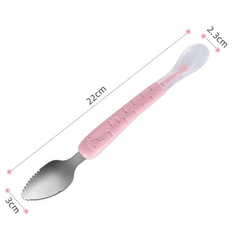 Baby Fruit Double-Ended Scraping Spoon 304 Stainless Steel Silicone Soft Spoon, Color: Pink With ...