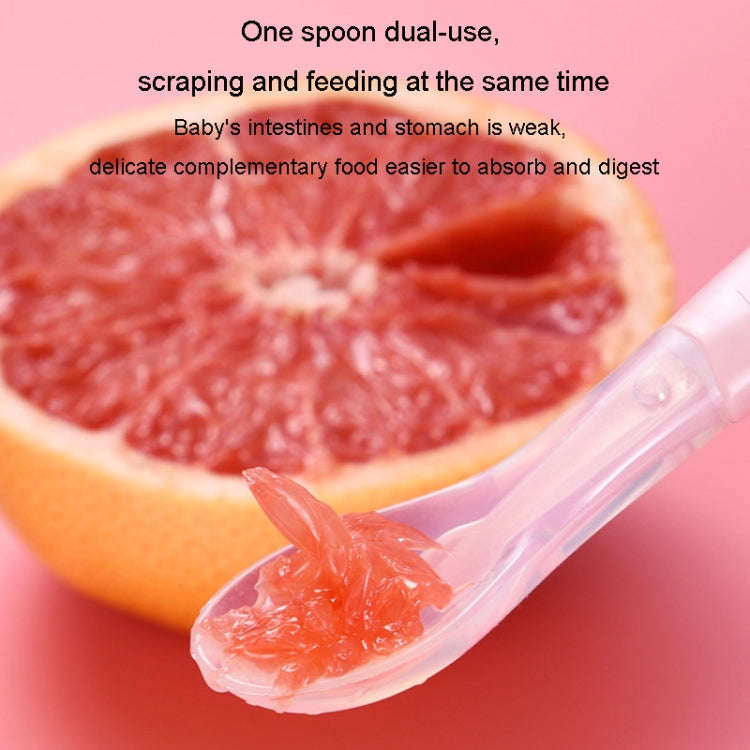 Baby Fruit Double-Ended Scraping Spoon 304 Stainless Steel Silicone Soft Spoon, Color: Blue