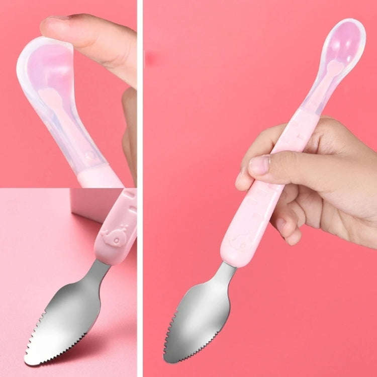 Baby Fruit Double-Ended Scraping Spoon 304 Stainless Steel Silicone Soft Spoon, Color: Pink