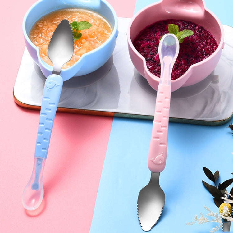 Baby Fruit Double-Ended Scraping Spoon 304 Stainless Steel Silicone Soft Spoon, Color: Pink With ...