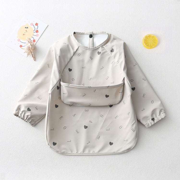 Long Sleeved Baby Soft PU Bib Waterproof Washable Easy Clean Smock With Pocket, Size: S(Gray Lett...