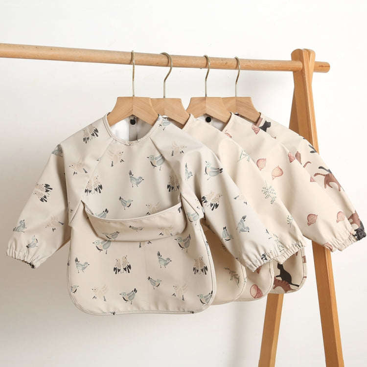 Long Sleeved Baby Soft PU Bib Waterproof Washable Easy Clean Smock With Pocket, Size: L(Leaf Cherry)
