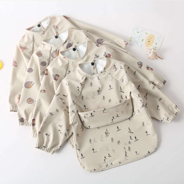 Long Sleeved Baby Soft PU Bib Waterproof Washable Easy Clean Smock With Pocket, Size: L(Leaf Cherry)