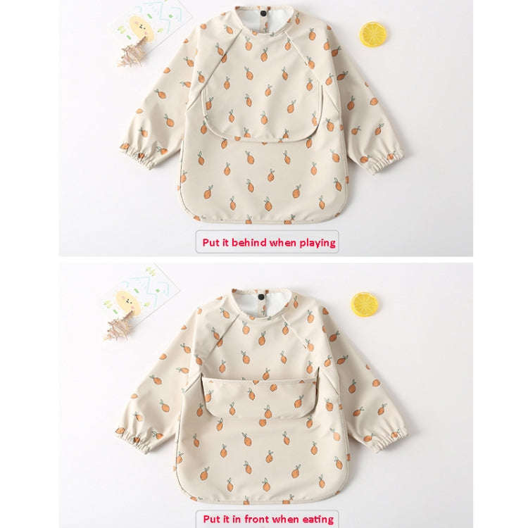 Long Sleeved Baby Soft PU Bib Waterproof Washable Easy Clean Smock With Pocket, Size: L(Leaf Cherry)
