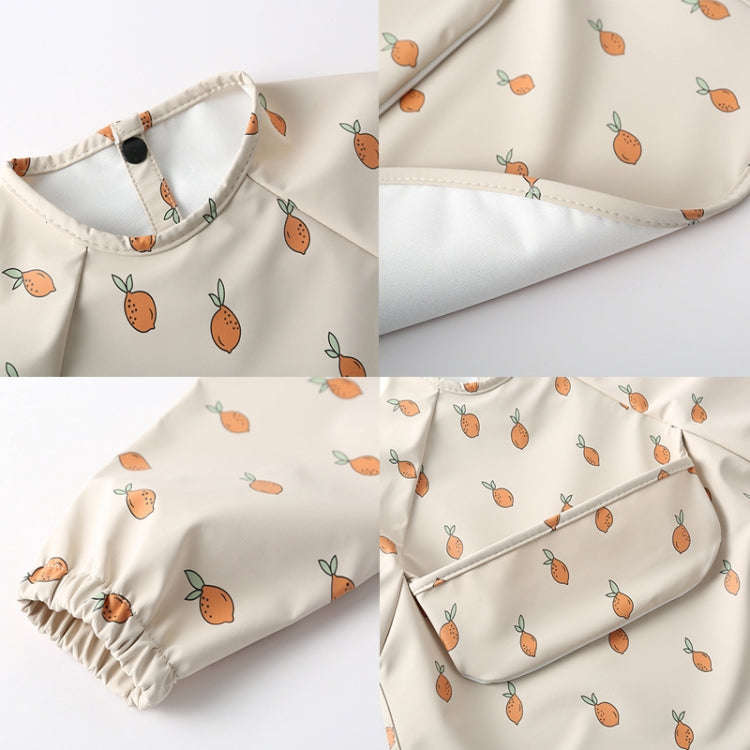 Long Sleeved Baby Soft PU Bib Waterproof Washable Easy Clean Smock With Pocket, Size: L(Leaf Cherry)