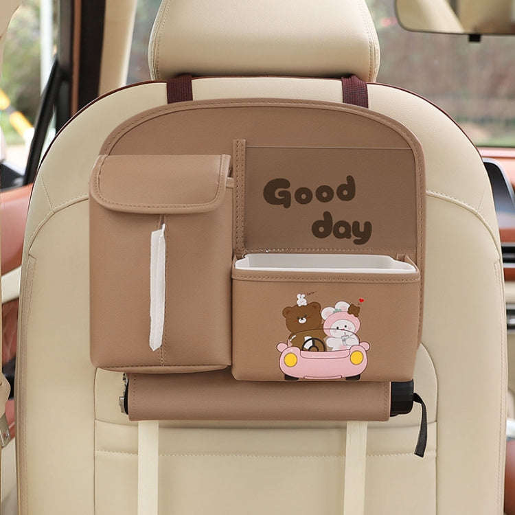 Multifunctional Car Cute Cartoon Rear Seat Back-mounted Storage Bag Garbage Bin in Car(Coffee)