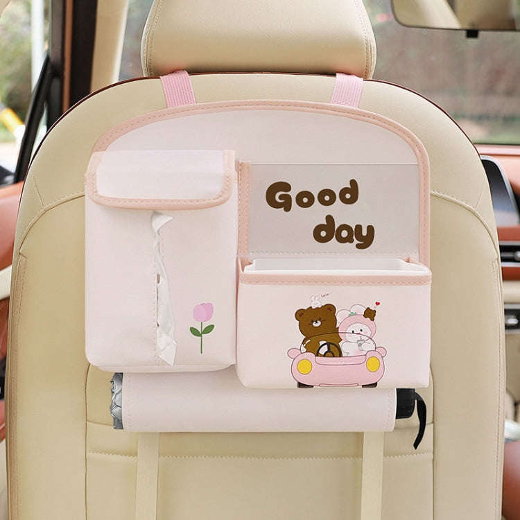 Multifunctional Car Cute Cartoon Rear Seat Back-mounted Storage Bag Garbage Bin in Car(Pink)