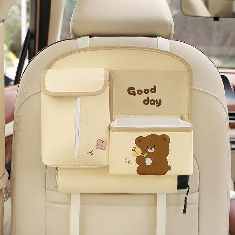 Multifunctional Car Cute Cartoon Rear Seat Back-mounted Storage Bag Garbage Bin in Car(Beige)