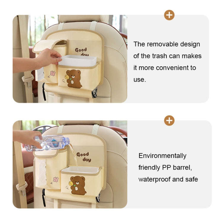 Multifunctional Car Cute Cartoon Rear Seat Back-mounted Storage Bag Garbage Bin in Car(Beige)