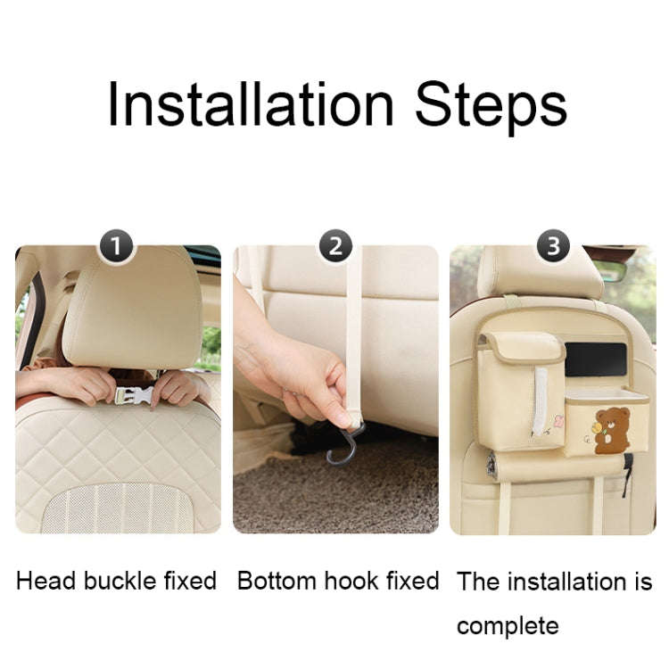 Multifunctional Car Cute Cartoon Rear Seat Back-mounted Storage Bag Garbage Bin in Car(Beige)