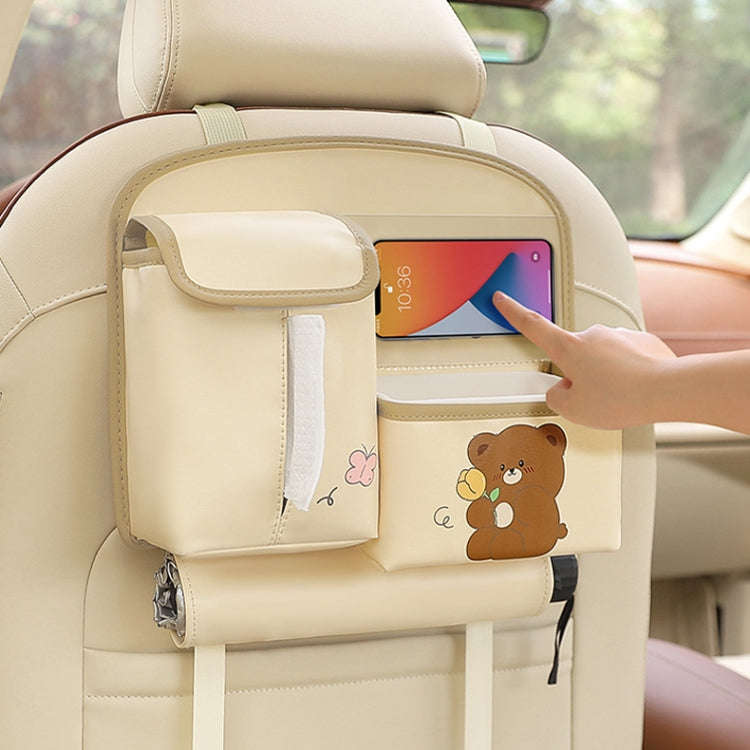 Multifunctional Car Cute Cartoon Rear Seat Back-mounted Storage Bag Garbage Bin in Car(Beige)