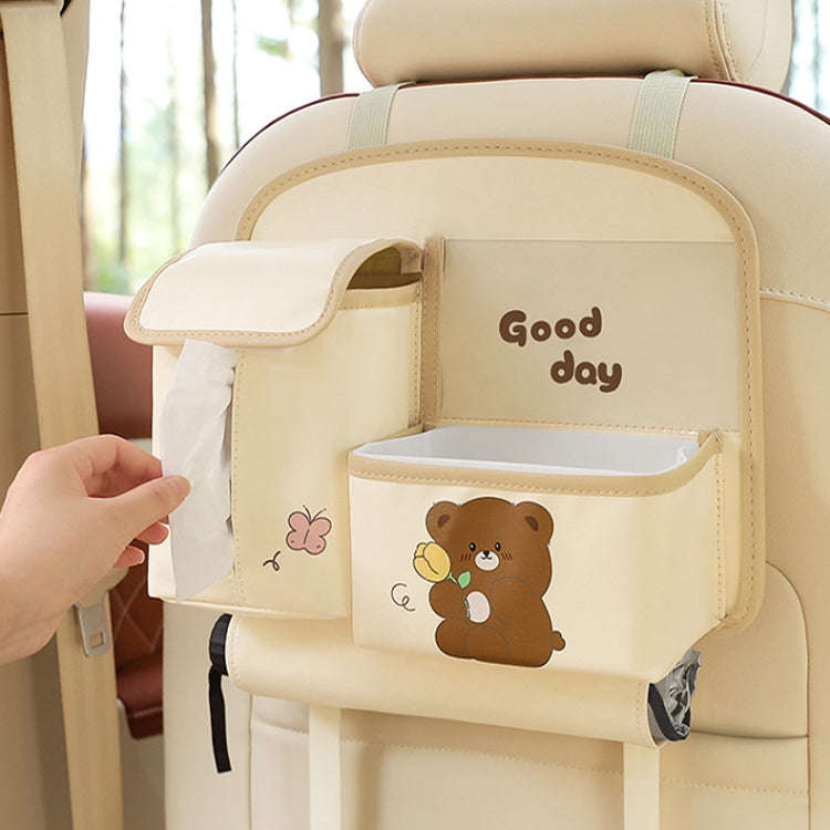 Multifunctional Car Cute Cartoon Rear Seat Back-mounted Storage Bag Garbage Bin in Car(Beige)