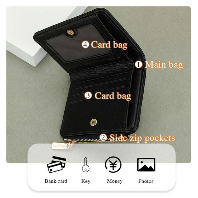 Baellerry N2401 PU Leather Short Wallet with Multiple Card Slots Cross Flower Zipper Coin Purse(B...