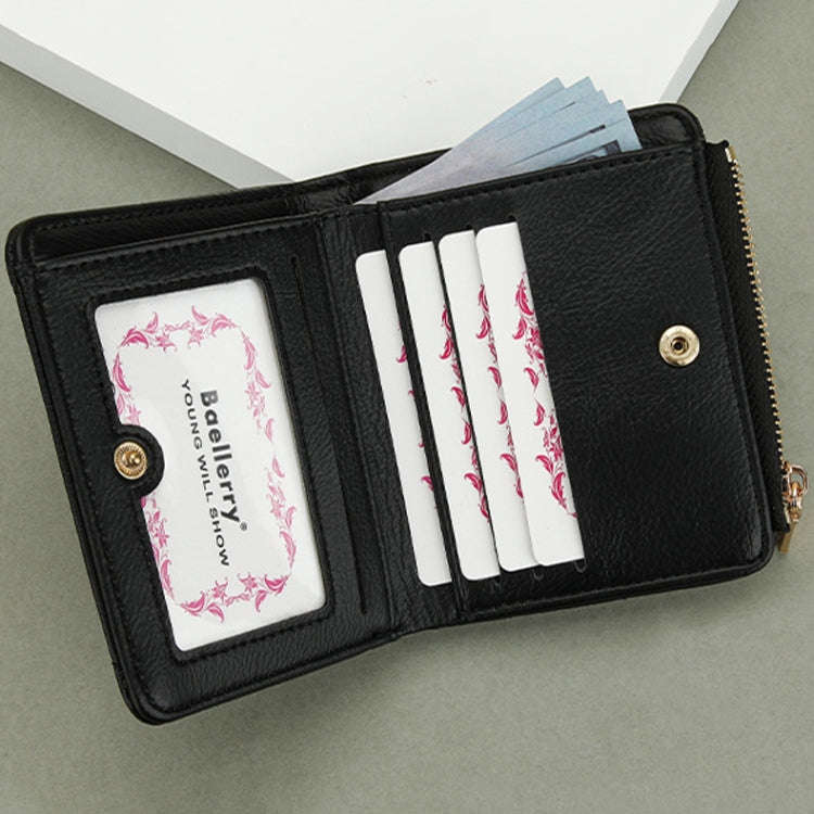 Baellerry N2401 PU Leather Short Wallet with Multiple Card Slots Cross Flower Zipper Coin Purse(B...