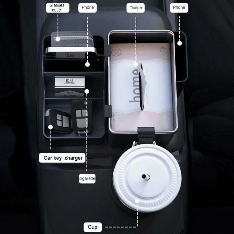 Automotive Cup Holder Tissue Organizer Car Armrest Box Storage Shelf(Beige)