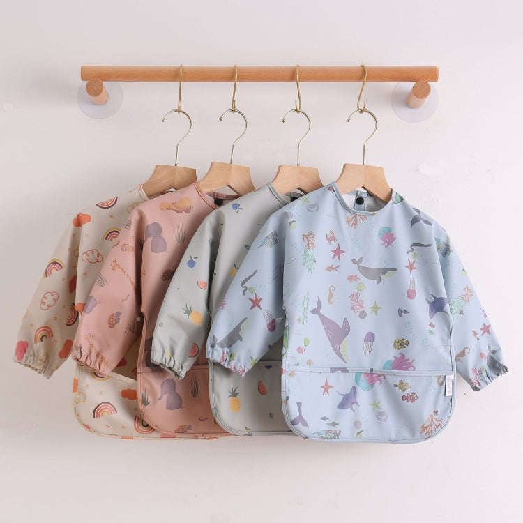 Long Sleeved Baby Bib Waterproof Washable Easy Clean Smock With Pocket, Size: M(Pear Orange)
