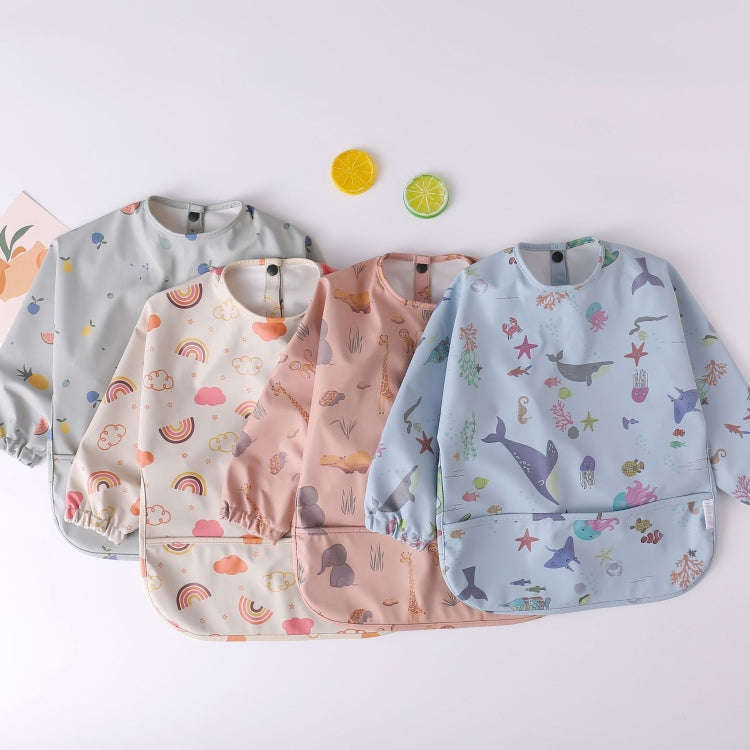 Long Sleeved Baby Bib Waterproof Washable Easy Clean Smock With Pocket, Size: M(Pear Orange)