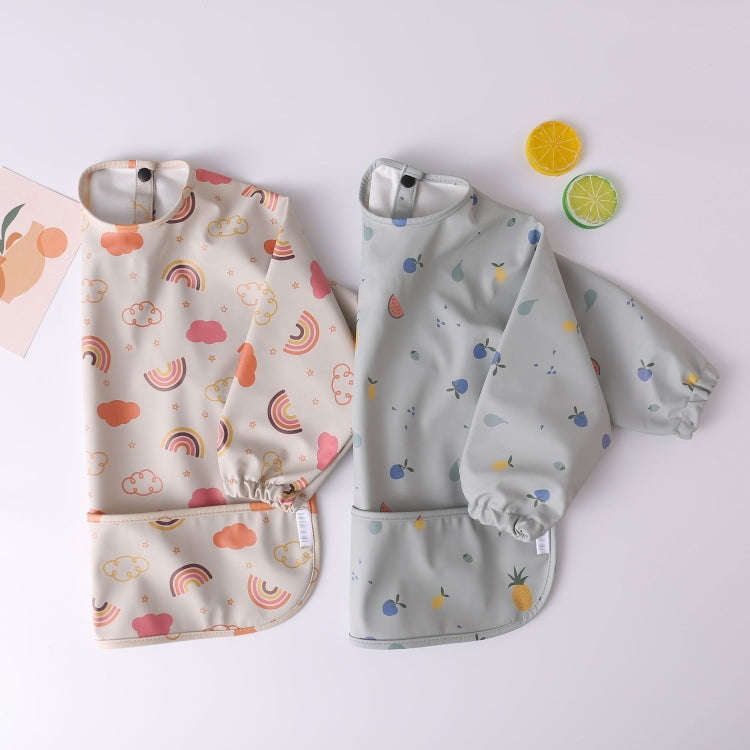 Long Sleeved Baby Bib Waterproof Washable Easy Clean Smock With Pocket, Size: M(Pear Orange)