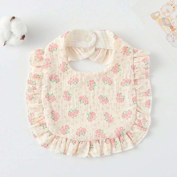 Baby Feeding Bib Ruffle Infants Saliva Towel Soft Cotton Burp Cloth, Style: Pink Rose