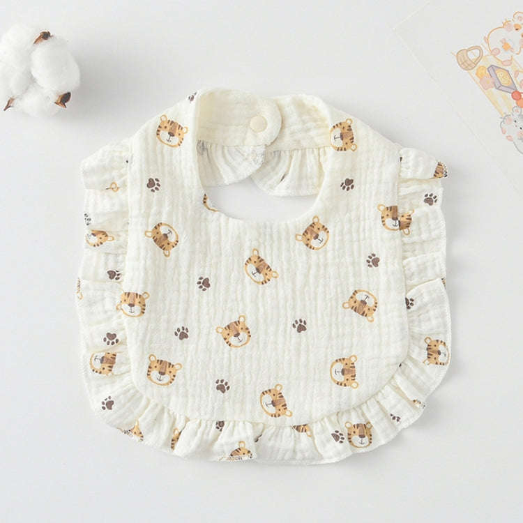 Baby Feeding Bib Ruffle Infants Saliva Towel Soft Cotton Burp Cloth, Style: Little Tiger