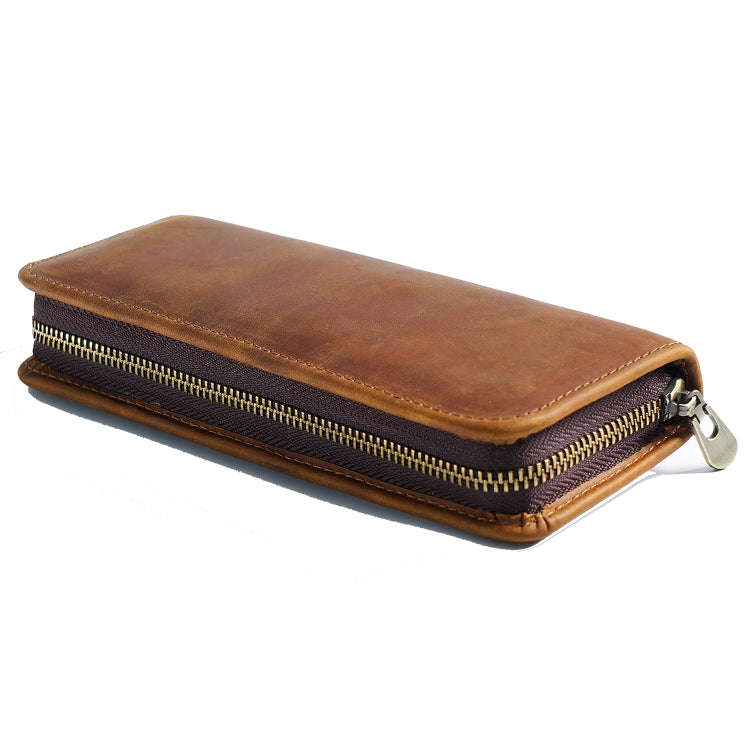 Retro Crazy Horse Leather Square Pencil Case Genuine Leather Zipper Pen box(Brown)
