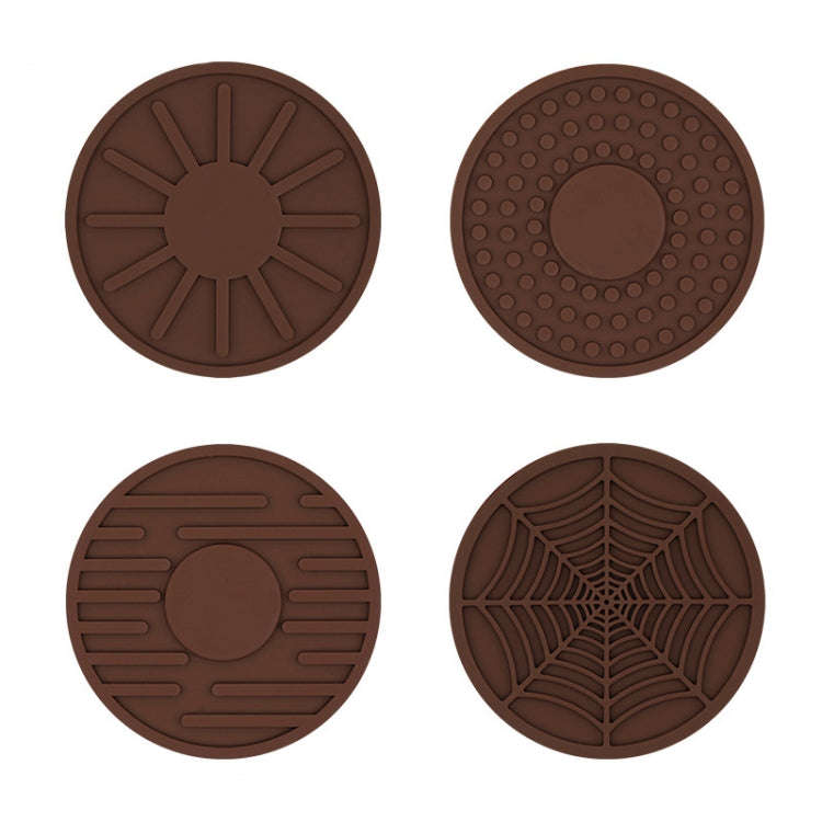 4pcs/set 6.8x0.3cm Car Anti-slip Silicone Water Coaster Storage Interior, Color: Brown