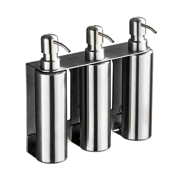 Hotel Stainless Steel Soap Dispenser Home Wall Mounted No Punch Press To Soap Bottle, Style: Roun...