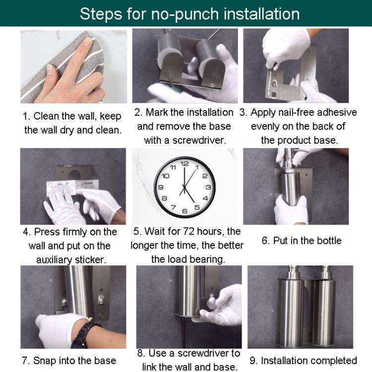 Hotel Stainless Steel Soap Dispenser Home Wall Mounted No Punch Press To Soap Bottle, Style: Roun...