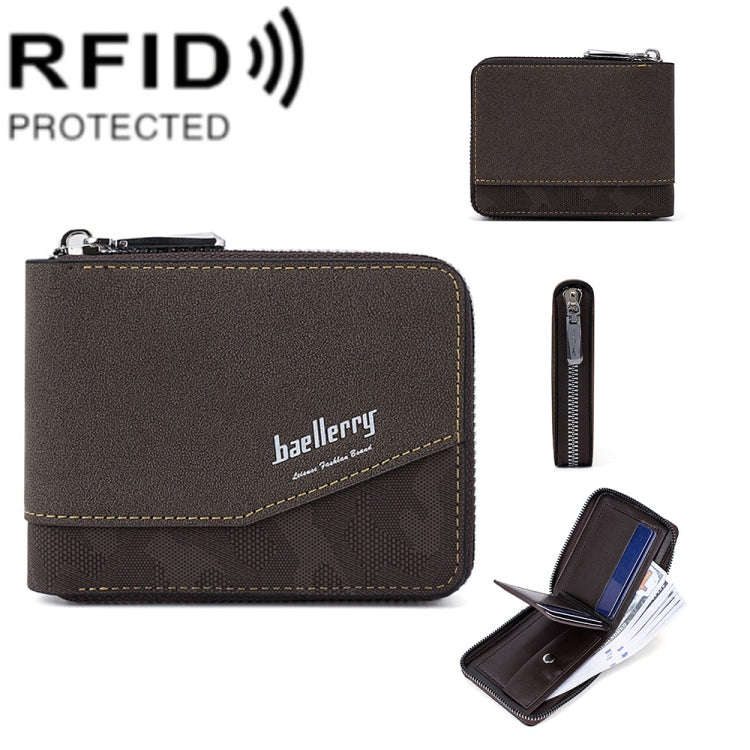 Baellerry D5106 RFID Anti-theft Retro Zipper Wallet Spliced Short Coin Purse(Coffee)
