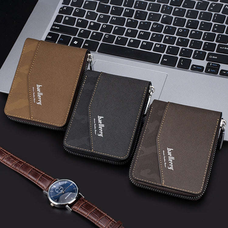 Baellerry D5106 RFID Anti-theft Retro Zipper Wallet Spliced Short Coin Purse(Coffee)