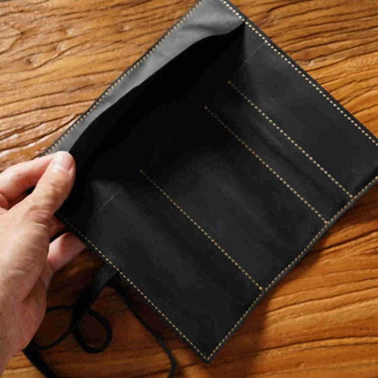 Retro Genuine Leather Pen Curtain Pencil Case Tie Rope With Key(Crazy Horse Brown)