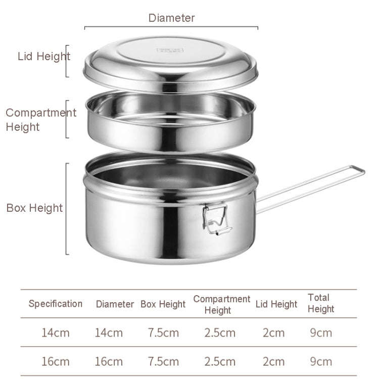 14cm Double Layer 304 Stainless Steel Round Lunch Box