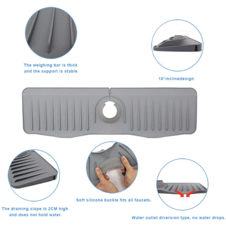 Bathroom Kitchen Silicone Faucet Anti-Splash Drain Mat, Color: Gray+Waterproof Edge(37x14.7x2cm)