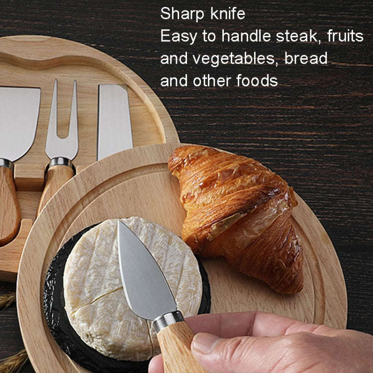 4pcs /Set Round Oak Box Cheese Knife Spatula Stainless Steel Cheese Tools Cutlery, Color: Steel C...