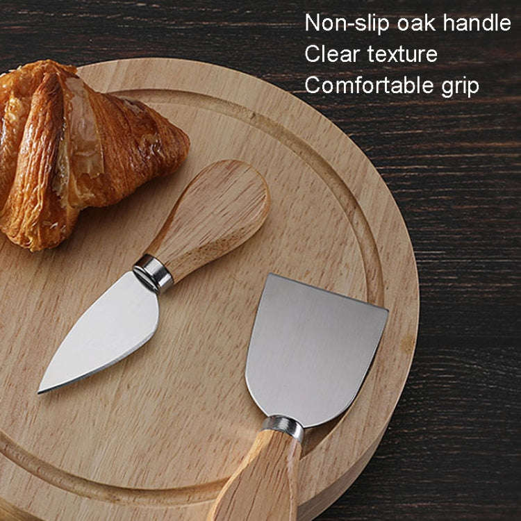 4pcs /Set Round Oak Box Cheese Knife Spatula Stainless Steel Cheese Tools Cutlery, Color: Steel C...