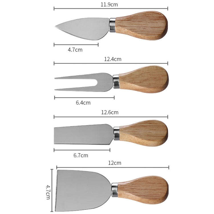 4pcs /Set Round Oak Box Cheese Knife Spatula Stainless Steel Cheese Tools Cutlery, Color: Steel C...
