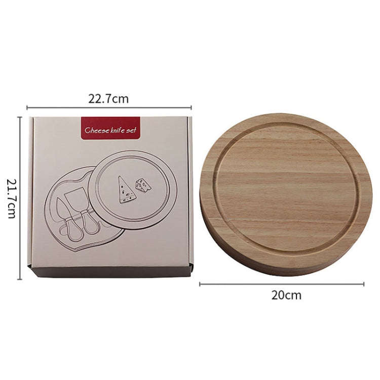 4pcs /Set Round Oak Box Cheese Knife Spatula Stainless Steel Cheese Tools Cutlery, Color: Steel C...
