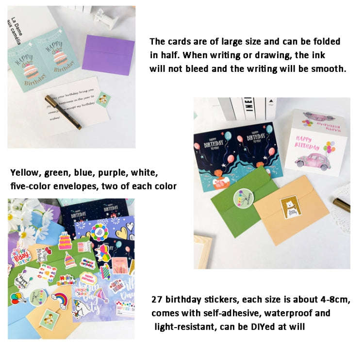 50pcs /Set Happy Birthday Greeting Card With Envelopes And Stickers Set