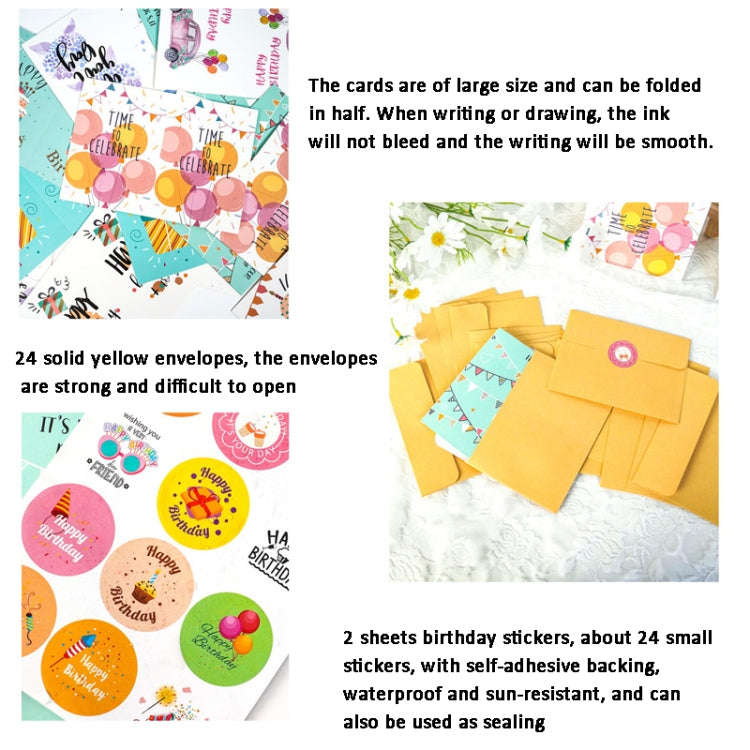 24pcs /Set Happy Birthday Greeting Card With Envelopes And Stickers Set(KP002)